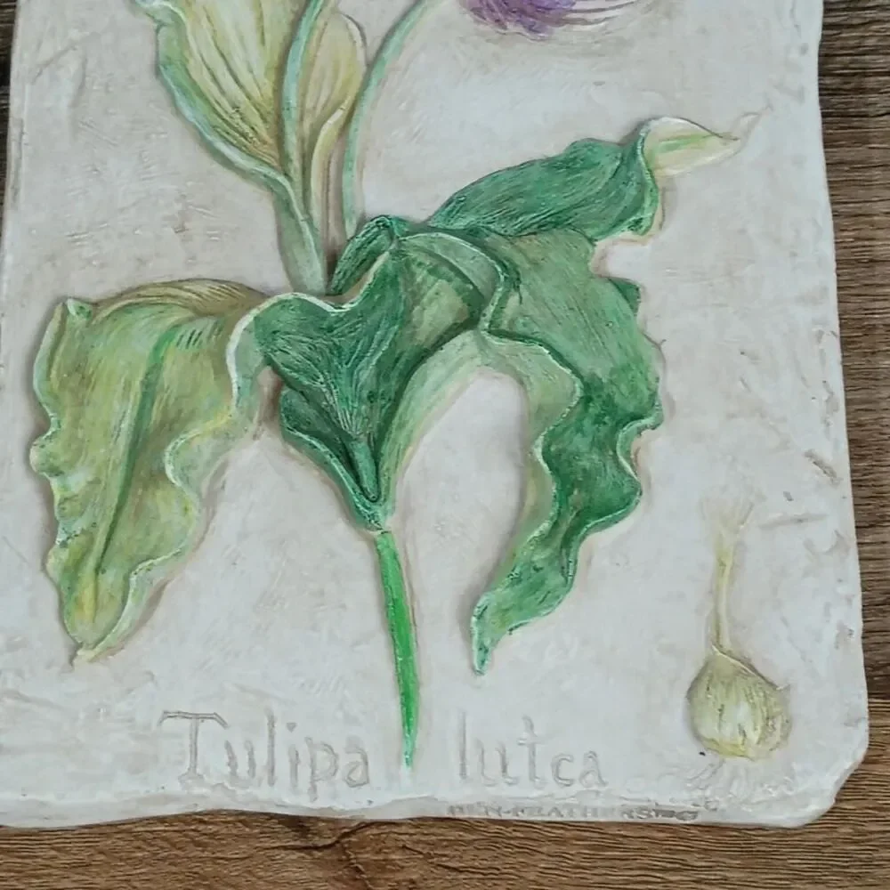 Hen-Feathers Hand-Cast Hand-Painted 3D Botanical Wall Plaque Tulip Design